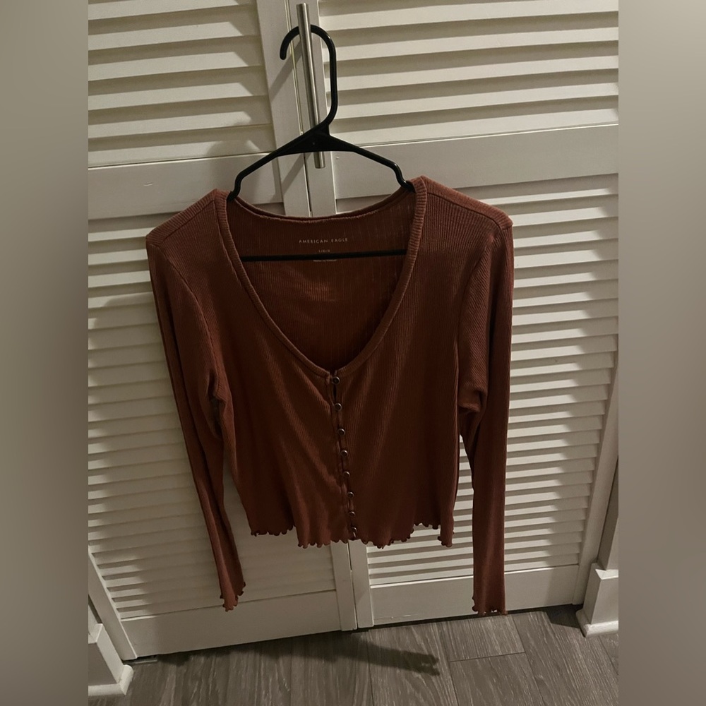 Orange Long Sleeve Button up Crop Top